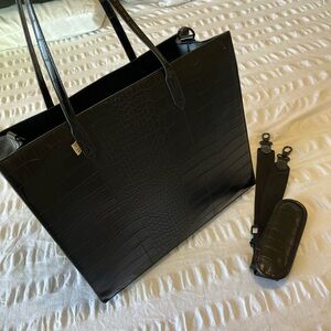 Black Croc-Embossed Tote with Removable Strap - Women